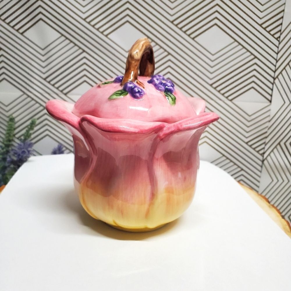 Vintage Charter Club Home Wild Flower Ceramic Sugar Bowl